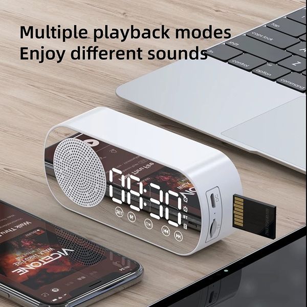 Bluetooth Speaker Clock, Dual Alarm, TF Card, FM Radio, Soundbar, HIFI Music Box for Mobile, Cell, Smart Phone