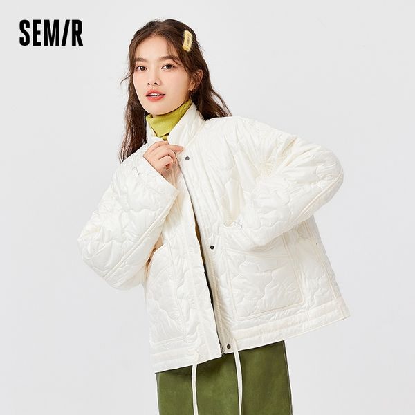 Semir Women 2023 Winter New Stand-Up Collar Solid Color Drawstring Oversize Versatile Cotton-Padded Jacket