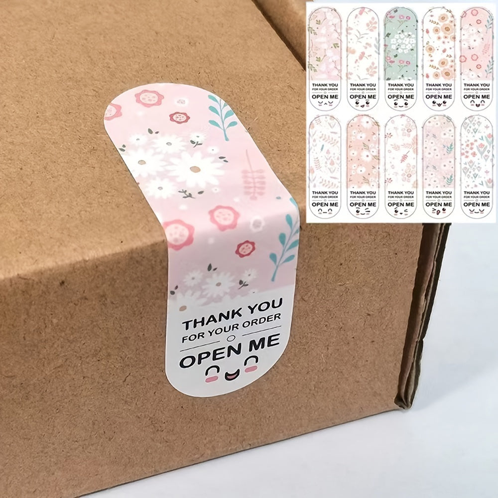 TEMU 100pcs Floral Thank You Stickers, Glossy Finish, English Text, Single-use Paper Labels For Package Sealing, Small Business Gift Decoration,