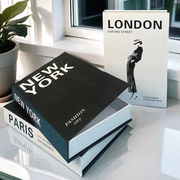 Open luxury fake book storage box home decoration black and white Paris decoration book interior decoration coffee table prop decorationX240