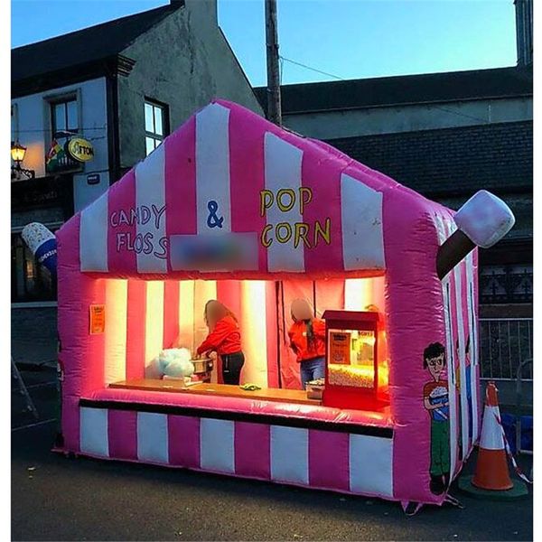 wholesale Pink white inflatable concession tent Customized outdoor events Air blown candy floss booth carnival ice cream house for promotion