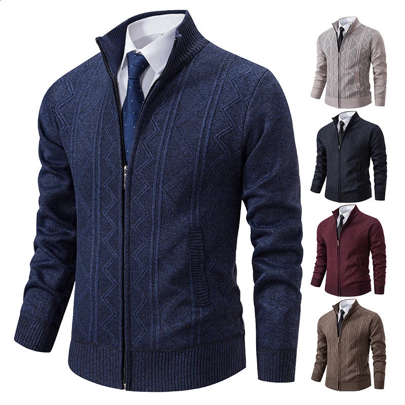 Thick Knit Jacket Men Autumn Winter Warm Stand Collar Knitted Cardigan Mens Smart Casual Sweater Coat Knitting Sweatercoat Man 241202Z