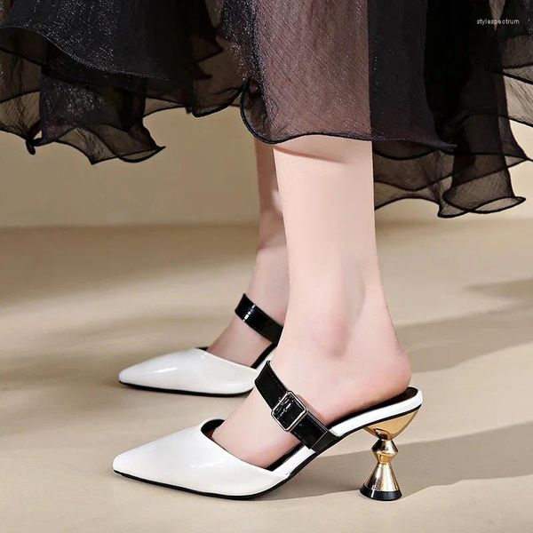 Slippers Baotou Sandals For Womens 2024 Summer Fashion Outerwear Versatile Thick High Heeled Pointed