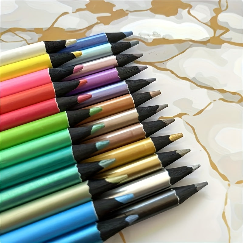 TEMU 24 Vibrant Metallic And Fluorescent Pencils - Dust-free, Wide Head Suitable For Art, Painting, And Diy Crafts