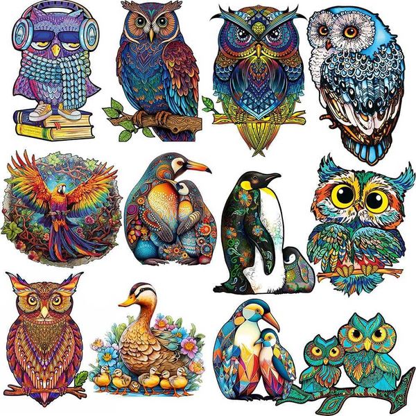Owl Wooden Animal Puzzle DIY Crafts Brain Trainer Puzzles Game for Kids Adult Educational Wood Toy Gift Medium Difficulty Jigsaw Y240812