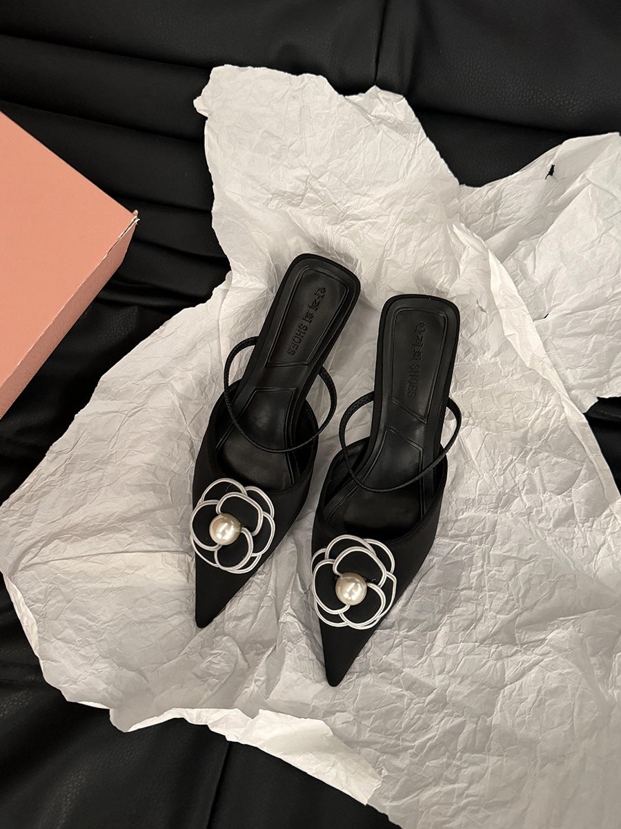 The 2025 new summer style pointed-toe single shoes are high-heeled French-style flip-flops and fairy shoes for outerwear