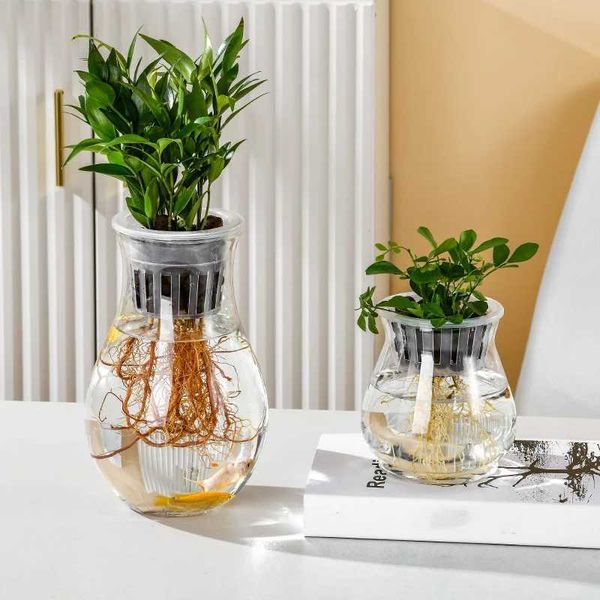 Planters Pots Lazy Hydroponic Flower Pot Vase Decor Transparent Imitation Glass Plastic Water Absorbing Flowerpot Fish Tank Home Table Bonsa