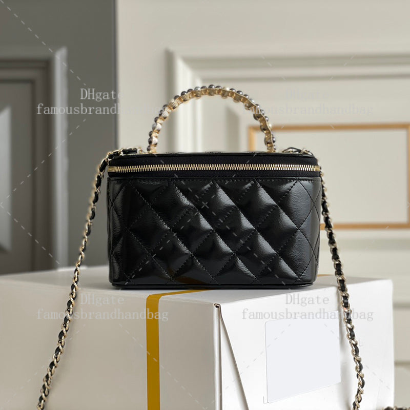 Pearl Chain Cosmetic Bag 17CM Lambskin Leather Vanity Case Mirror quality Designer Crossbody Bag Luxury Shoulder Bag With Box 24C20G