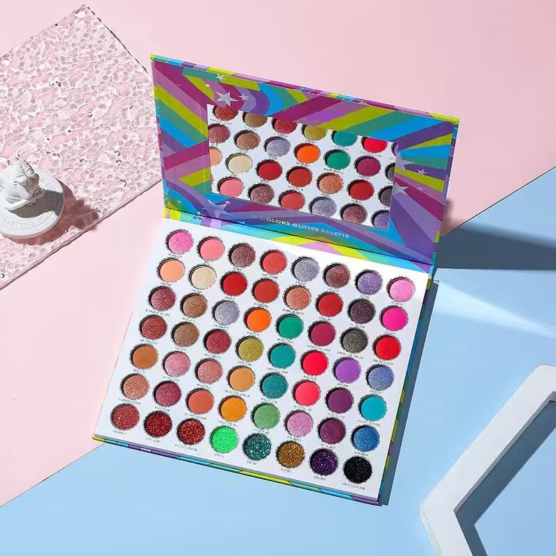 Long Lasting 56 Colors Shimmer Glitter Eyeshadow Makeup Palette Colorful Highly Pigmented Vibrant Eye Shadow Palette for Women Beauty