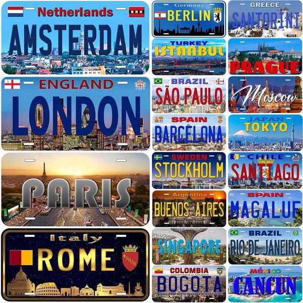 Rome License Plates for Wall Art Decoration Metal Tin Signs Vintage Tags Metal Automotive Signs For Cafe Bar Club Garage Pubs Y240803