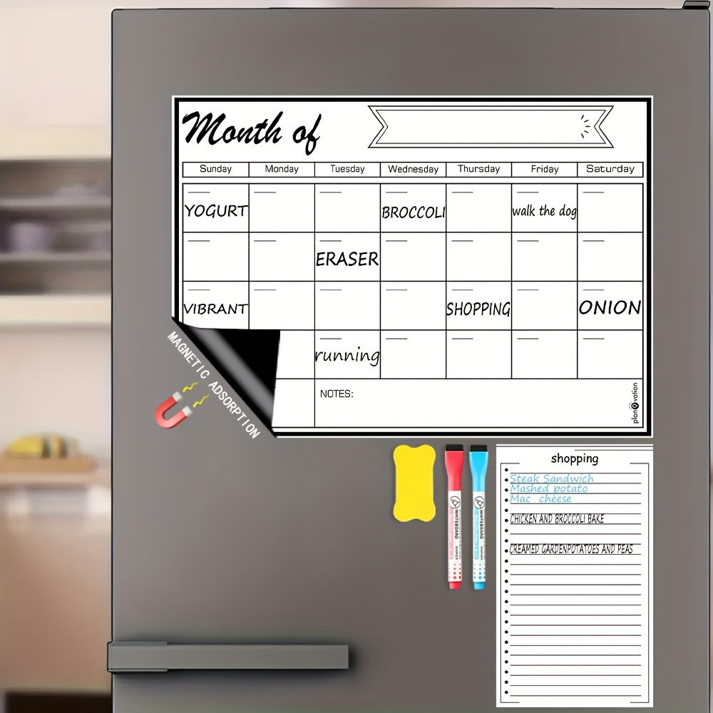 TEMU 2pcs Refrigerator Magnetic Dry Erase Calendar With 2 Dry Erase Markers And Large Eraser - Easy To Organize Refrigerator And Week - Magnetic