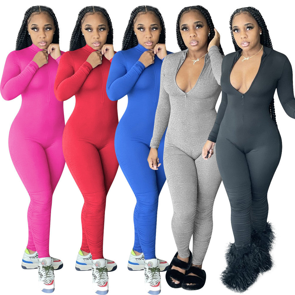 Wholesale Jumpsuits Women Fall Winter Clothing Bodycon Rompers Long Sleeve Solid Jumpsuits One Piece Outfits Skinny Overalls leggings Casual Streetw