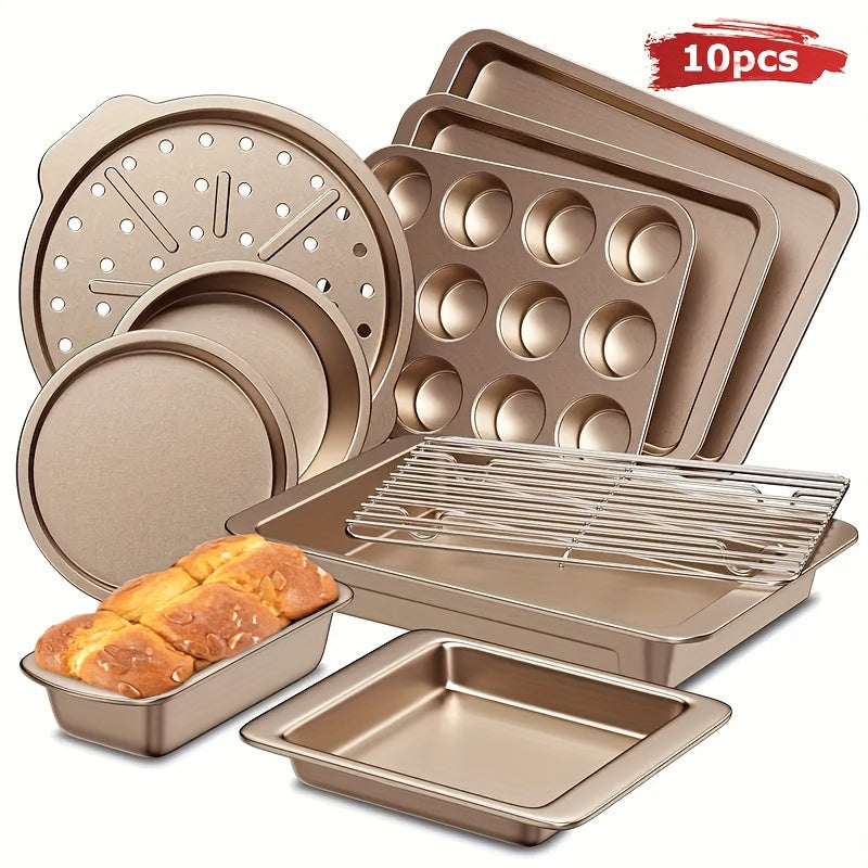 TEMU 10pcs Baking Pans Set - Steel Bakeware Set W- , Muffin Pan, Roasting Pan, Cake Pan, Baking Tray, Pizza Pan - Easy To Clean