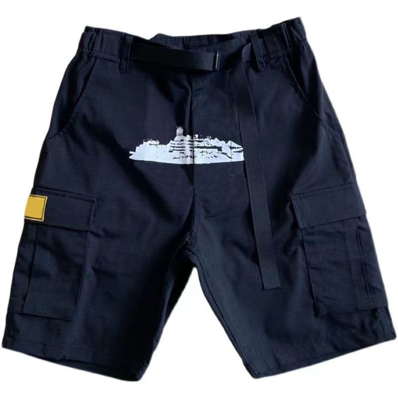 Men short demon island loose boat print cargo multi pocket work shorts street fashion hip hop skateboarding casual men of women sports designer shor