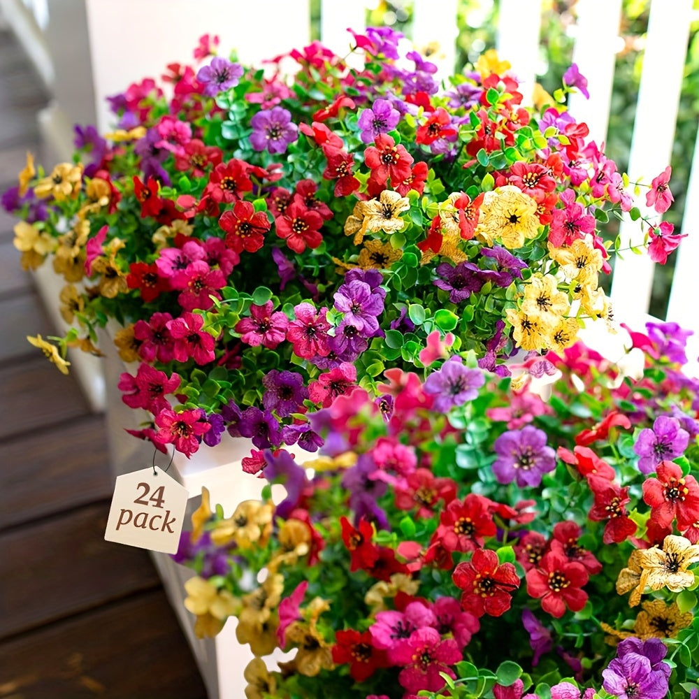 TEMU 24 Bundles Artificial Fake Plants Flowers For Outdoor Outside Spring Summer Decoration, Colorful Mix Daisy Realistic For Porch Patio Home Window