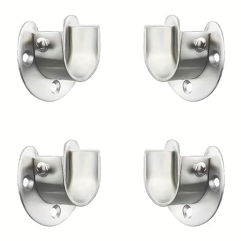 TEMU 4 Packs Closet Rod Brackets, 0.78inch Closet Rod Support, Stainless Steel Curtain Rod Holders, U-shaped Open Type Closet Rod Brackets, Silver