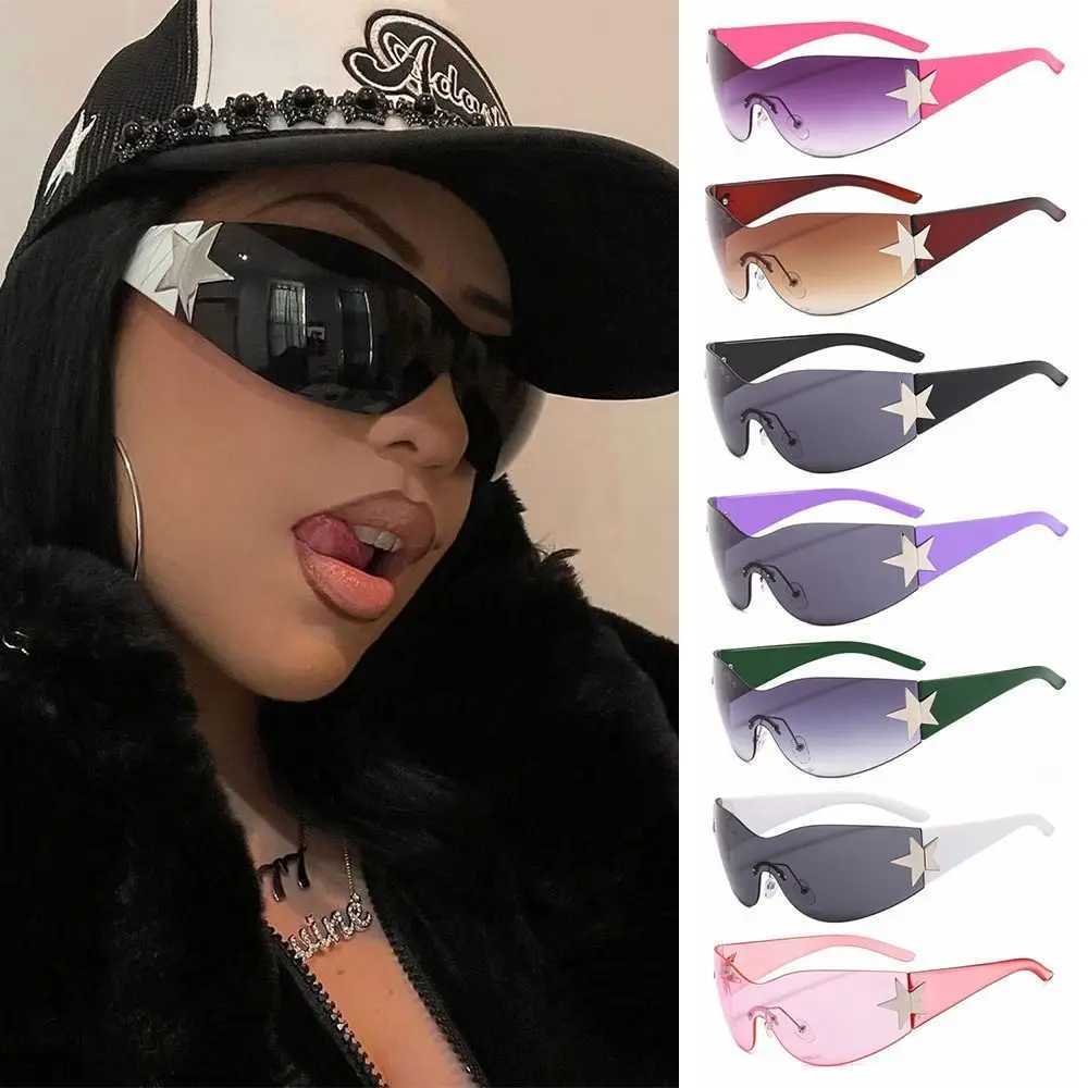 Y2K Rimless Sunglasses Women Men Oversized Trendy Wrap Around Sunglasses Punk One Piece Goggles Sports Sun Glass Shades EyewearX240920