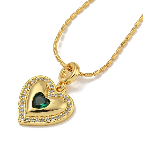 Collares con colgante de corazón de melocotón y circonita cúbica pavé de latón para mujer