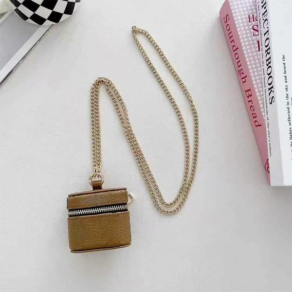Luxury Leather Universal Designer Earphone Accessories Case for Apple AirPods 2 3 4 Pro Bluetooth TWS Chain Crossbody Necklace Box Headphone