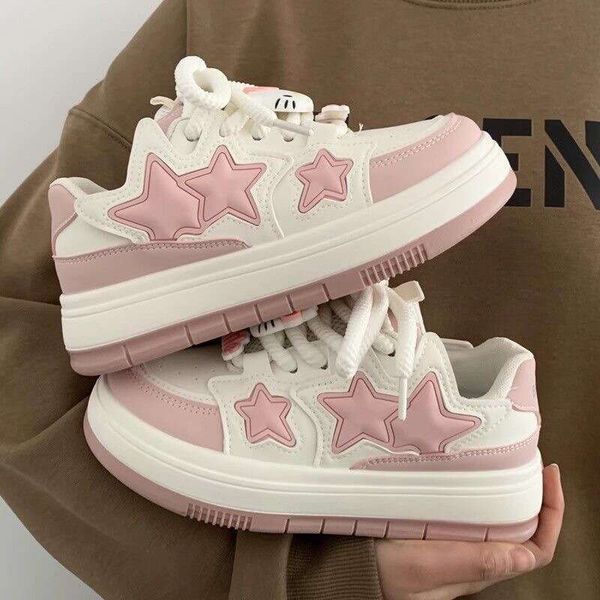 New Korean Shoes Kawaii Pink Platform Sneakers Women Vintage Vulcanize Spring Summer Casual Tennis Female Flats Footwear