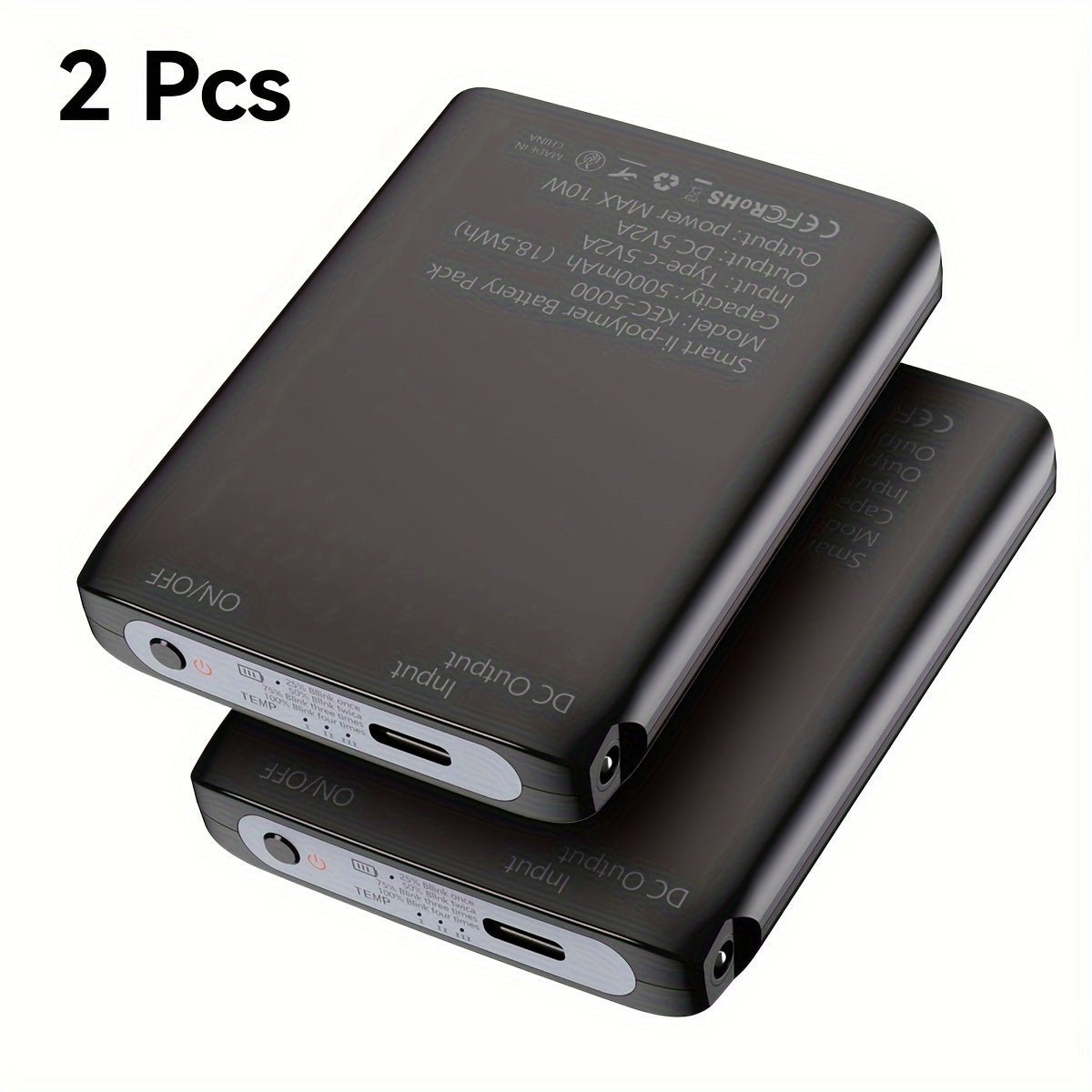 TEMU 5v 2.1a Battery Bank For Sock, 5000mah Rechargeable Battery Pack For Vest With And Usb , Portable Power Bank For Sock, Gloves (2 Pcs Included)