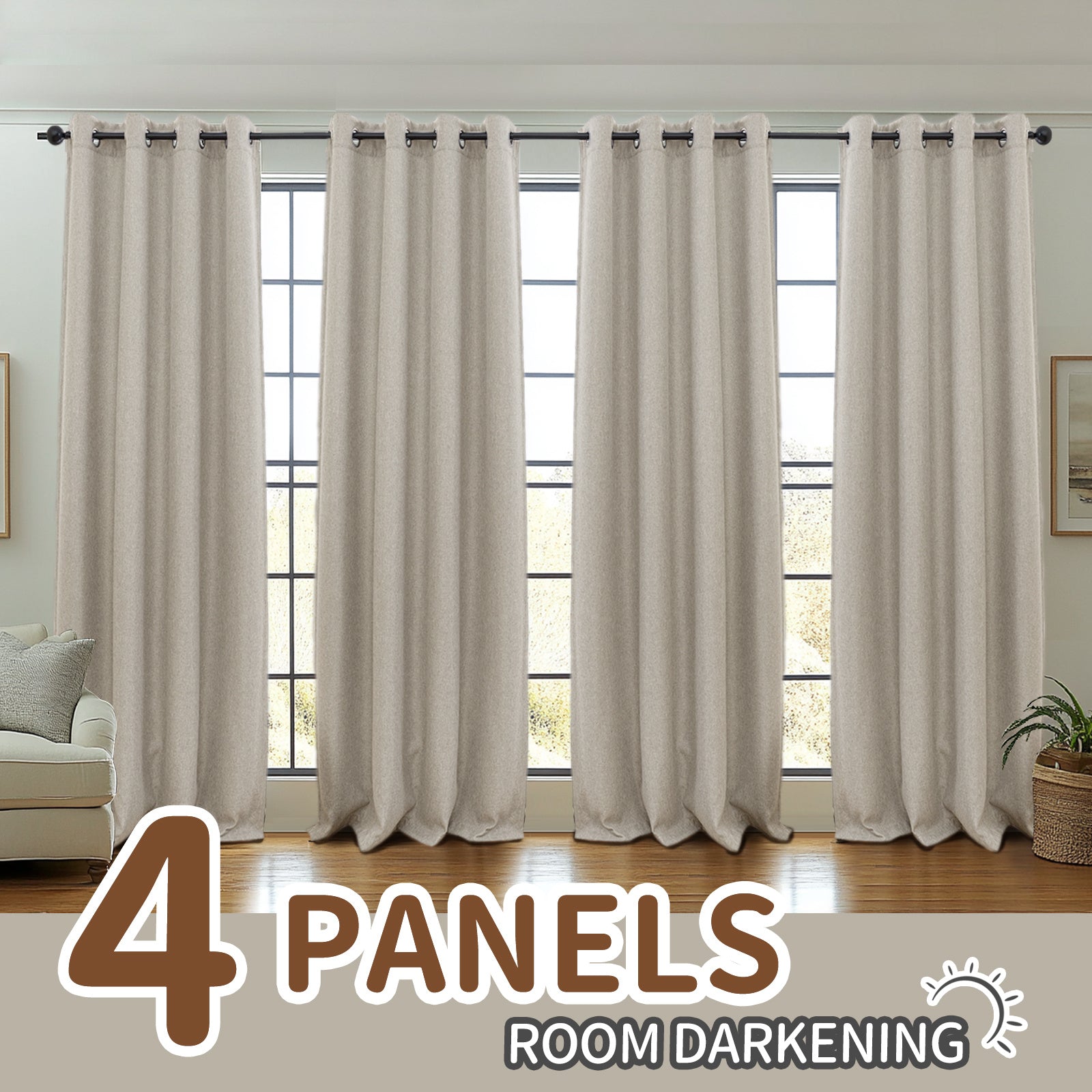 TEMU 4pcs Room Darkening Solid Color Curtains Linen Textured Moderated Curtains For Treatment Thermal Insulated Drapes Grommet Top Window Curtains