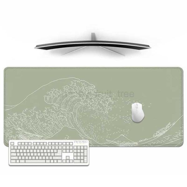 Green Japanese Waves Mouse Pad Gamer XL HD New Large Home Mousepad XXL Mechanical Keyboard Pad Office Natural Rubber Non-SlipM240802