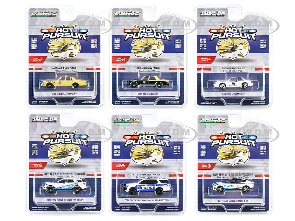 "Hot Pursuit" Set of 6 Police Cars Series 45 164 Diecast Model Cars by Greenlight