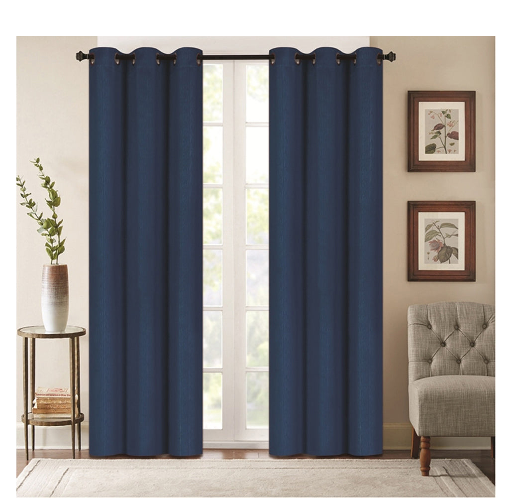 Denver Embossed Energy-Saving 63" or 84" Curtains - 84-Inch - Navy Blue