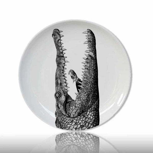 Dishes Plates White and Black Animal Head Decorative Plate Creative Ceramic Craft for Home Decor Crocodile Tiger Round Dish Artistic Plate H