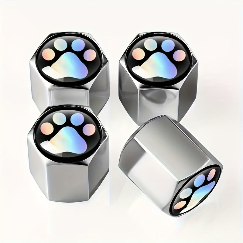 TEMU Set Of 4 Universal Tire Valve Stem Caps, Dustproof Covers For Tire Air Valves, Suitable For Trucks, Bicycles, And Cars, Featuring A Short Paw