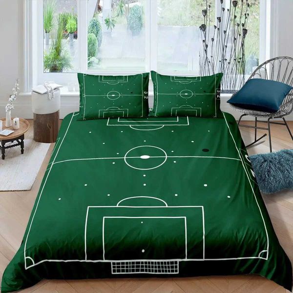 Green football field king down duvet cover football field comfortable cover boys sports game bedding set polyester down duvet cover W240801