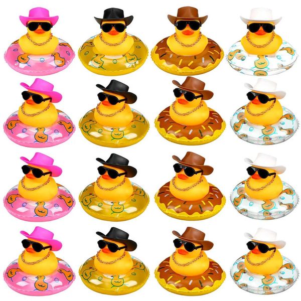 Baby Bath Toys 12-24-36 set of denim rubber duck mini rubber duck with mini denim hat swimming ring sunglasses used for bathtub toy car dash