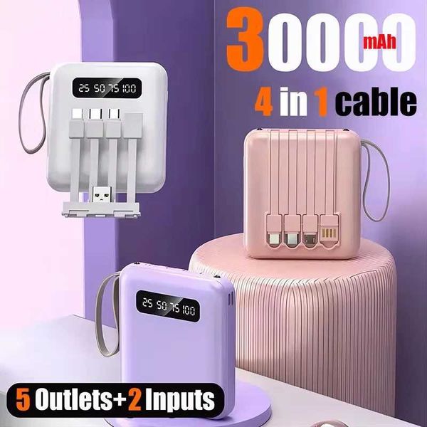 30000mAh power pack fast charging large capacity portable power pack 4-in-1 cable suitable for iPhone Samsung Huawei 2024 new B240902