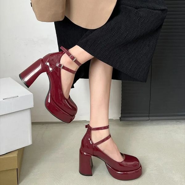 er Platform Women Mary Jane Shoes Fashion Elegant Double Buckle Thick Heel Shoes Ladies Dress Pumps High Heel Party Shoes 241126