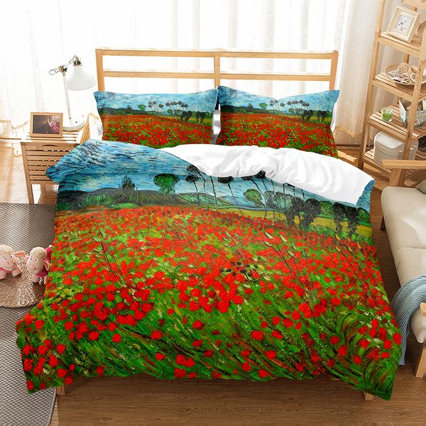 Van Gogh Oil Painting Duvet Cover Set Art Painting Pattern Polyester Comforter Cover King Queen Size for Men Women Bedding Set