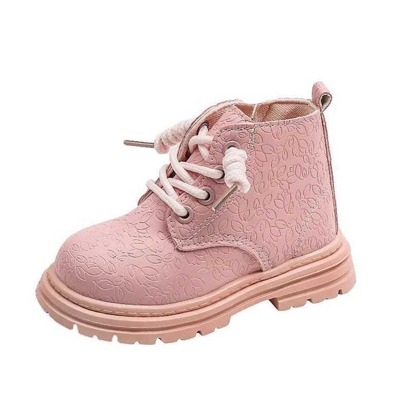 Botas crianças botas de couro solteiras Little Princess Print Boots Short Boys Pure Color Boots Autumn Boots Baby Anti-Slip Soft Shoes Y2411