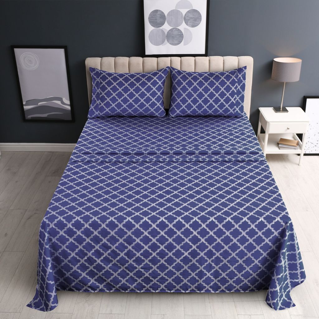 4-Piece Premium Quatrefoil Microfiber Bedding Set - Twin - Navy