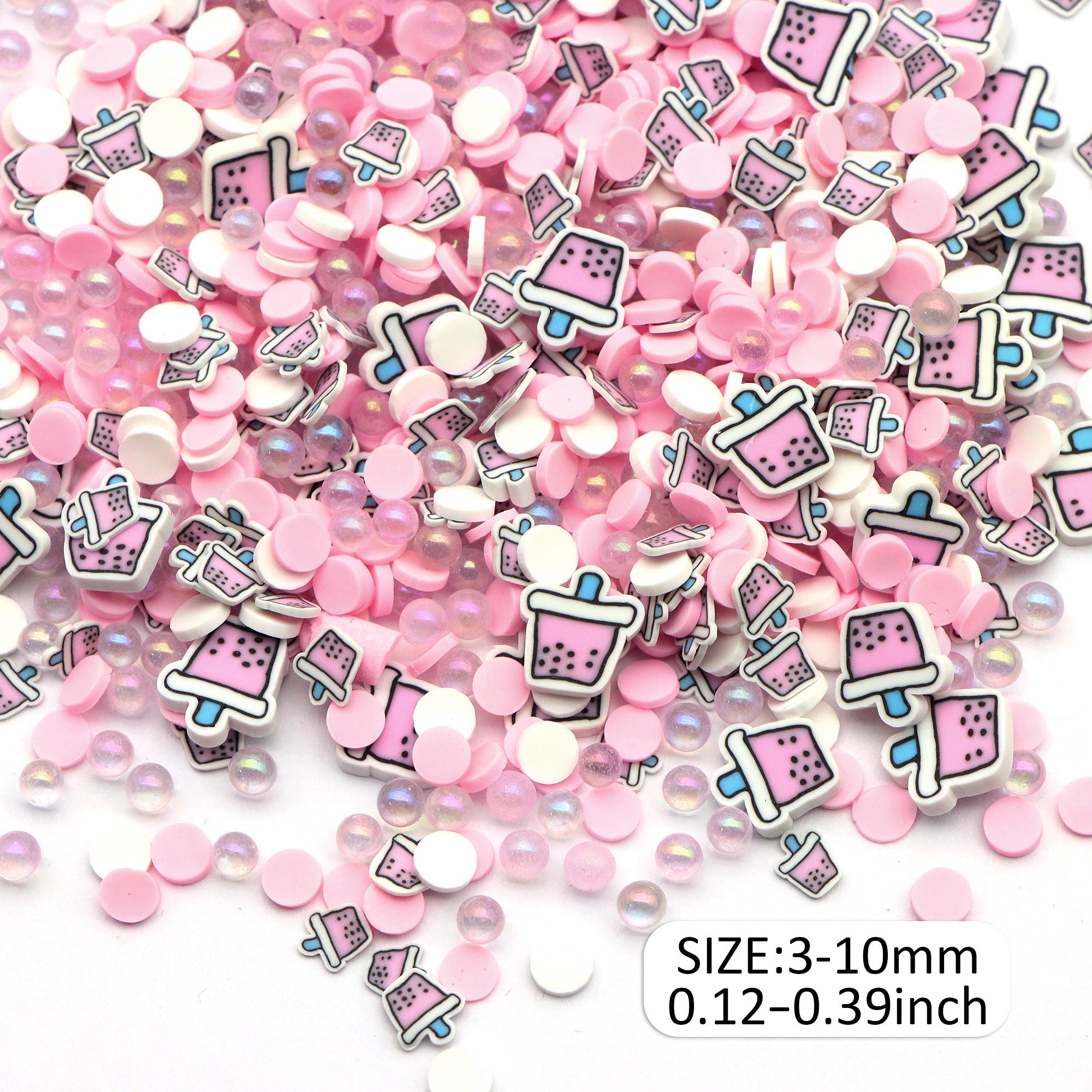 TEMU 10g Pack Milk Tea Charms, Polymer Clay & Crystal Beads, Bubble Tea Resin & Lip Gloss Decor, Unscented Diy Crafts & Slime Embellishments
