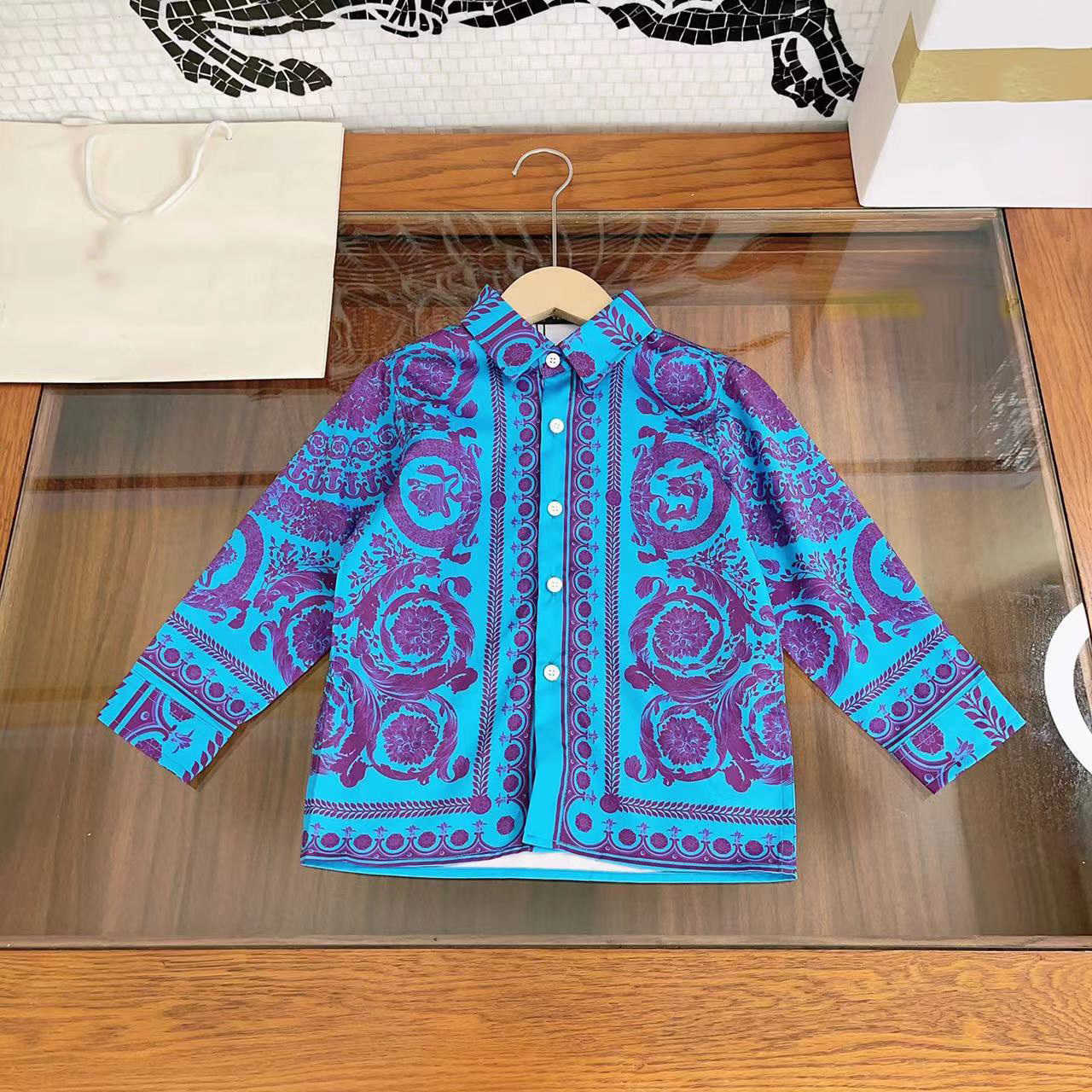 23ss brand Designer shirt top Childrens shirt boys full logo pattern print kids Pure cotton Long sleeve lapel shirts High quality kid clothing