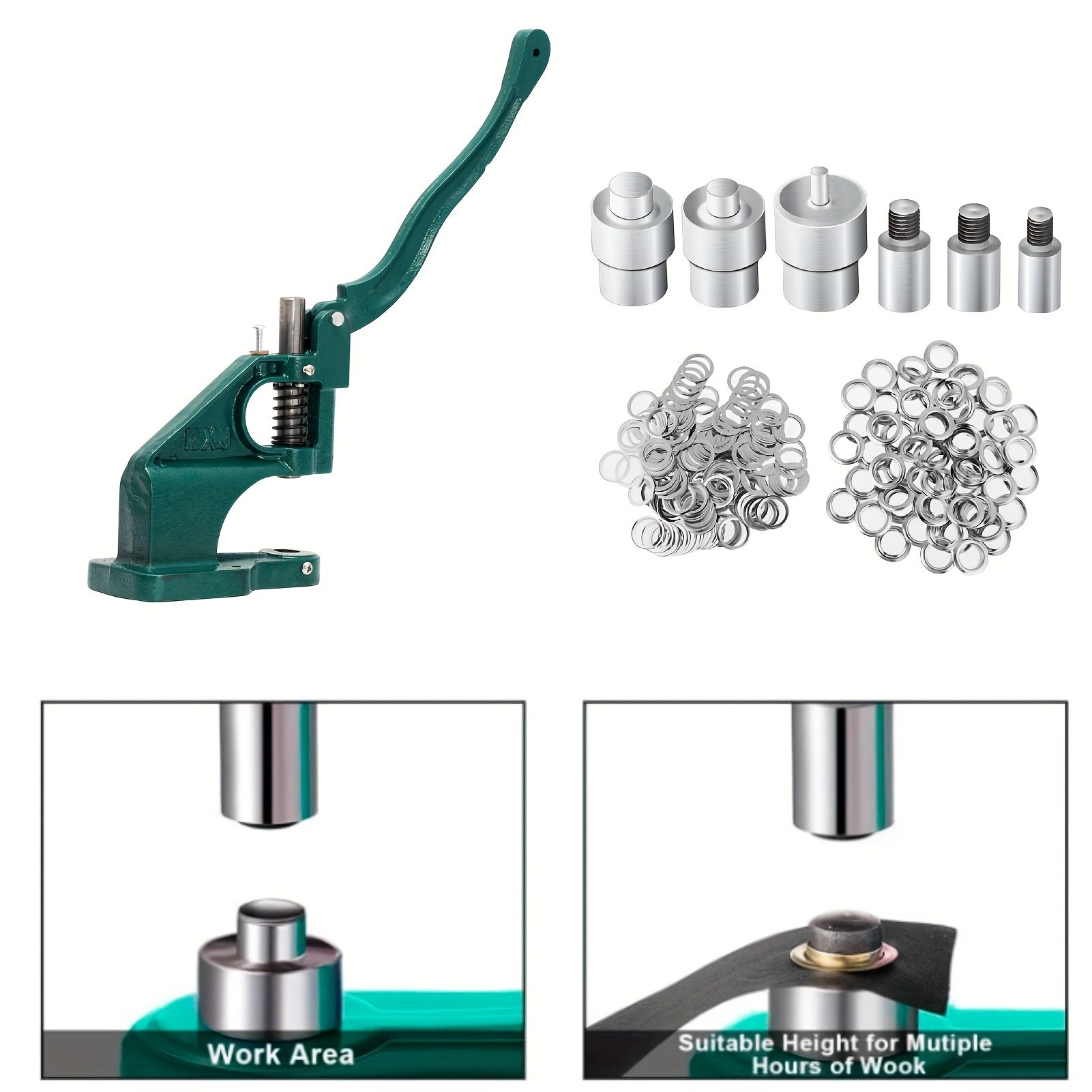 TEMU - Hand Press Punch, Heavy Duty Hand Press Gold Ring Punch Craft Kit, 3 Dies And 1500 6-10-12mm (500 For Each Size) For Leather, Fabric, Belt,