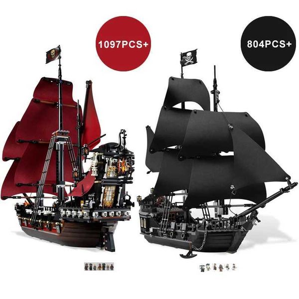 Piratas O Modelo de Black Black Pearl and Queen Annes Revenge Building Block Model Assemble Bricks Toys Kids Gifts Fit MOC 4195 4184 SETC250