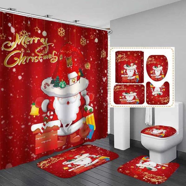 4-piece Christmas Shower Curtain Set - modern housewarming gift - includes a shower curtain toilet mat U-shaped mat flT250111