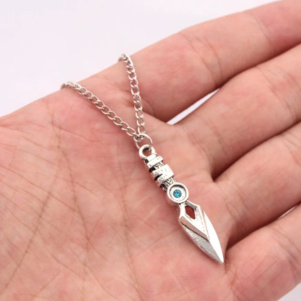 Game Valorant Jett Knife Necklace Blade Storm Knife Blue Crystal Pendant Choker For Women Men Cosplay Prop Jewelry Gifts