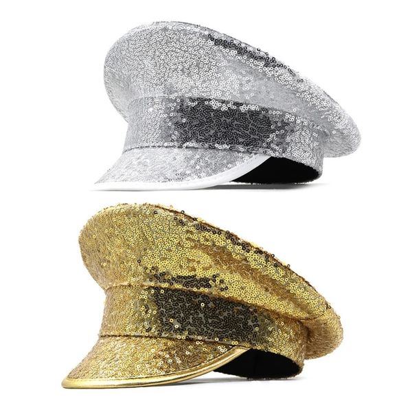 Sequins Captain Hat DISCO House tail Parties Vacation Mirrored for Comedian Actor 240226
