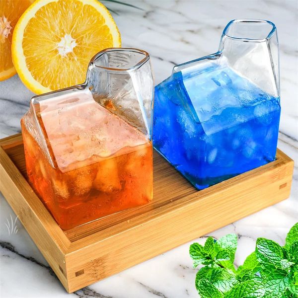 Creative Milk Box Cup Transparent Milk Box Shape Glass Cups Students Drink Bottle for Juice Cute Coffee Cup Tea Drinkware 240806