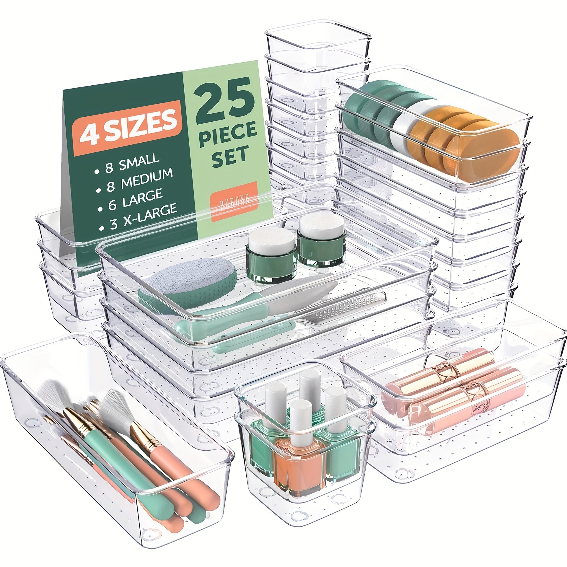 TEMU 25pcs Clear Plastic Drawer Organizer Set, 4 Sizes Of Clear Drawer Organizers And Storage Bins For Cosmetic-jewelry Dressers, Kitchen Gadgets Or
