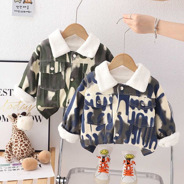 Jackets Mens clothing winter fleece set for infants and young children cool Korean version denim fleece thick coat for babies to keep warm a