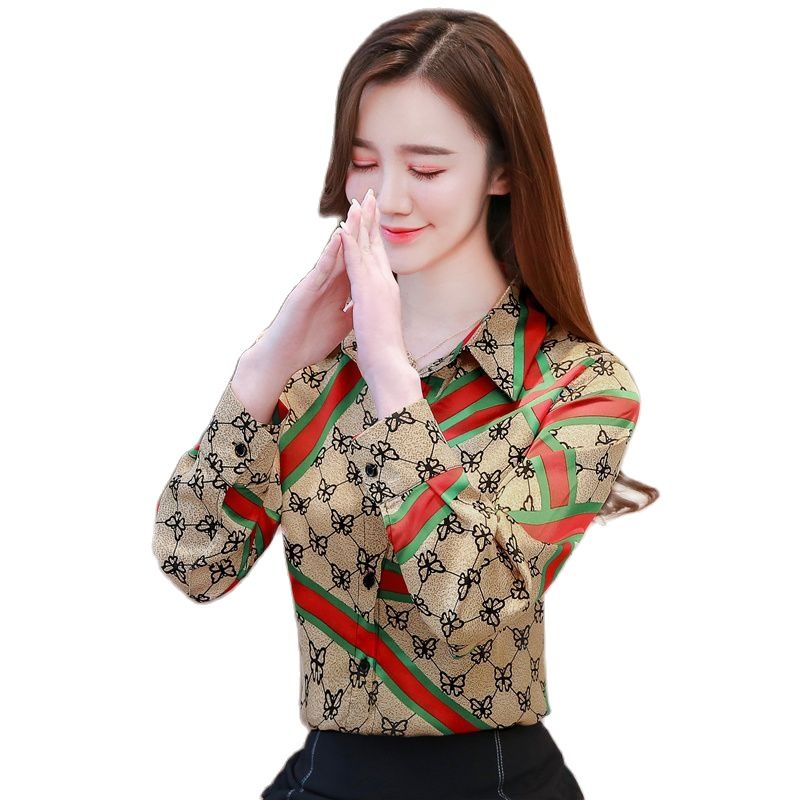 luxury silk butterfly printed shirts women long sleeve lapel spring casual runway ladies designer button blouses office tops plus size 2023