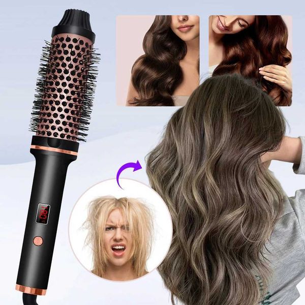 Hair Curlers Straighteners Hot brush ceramic ion curly hair brush 5 temperature heated curly hair iron comb LCD display travel curler hair c